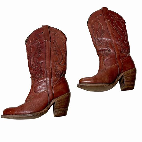 Miss Capezio Stacked Heel Leather Vintage Western Cowboy Boot Brown Size 6.5 - Picture 9 of 13